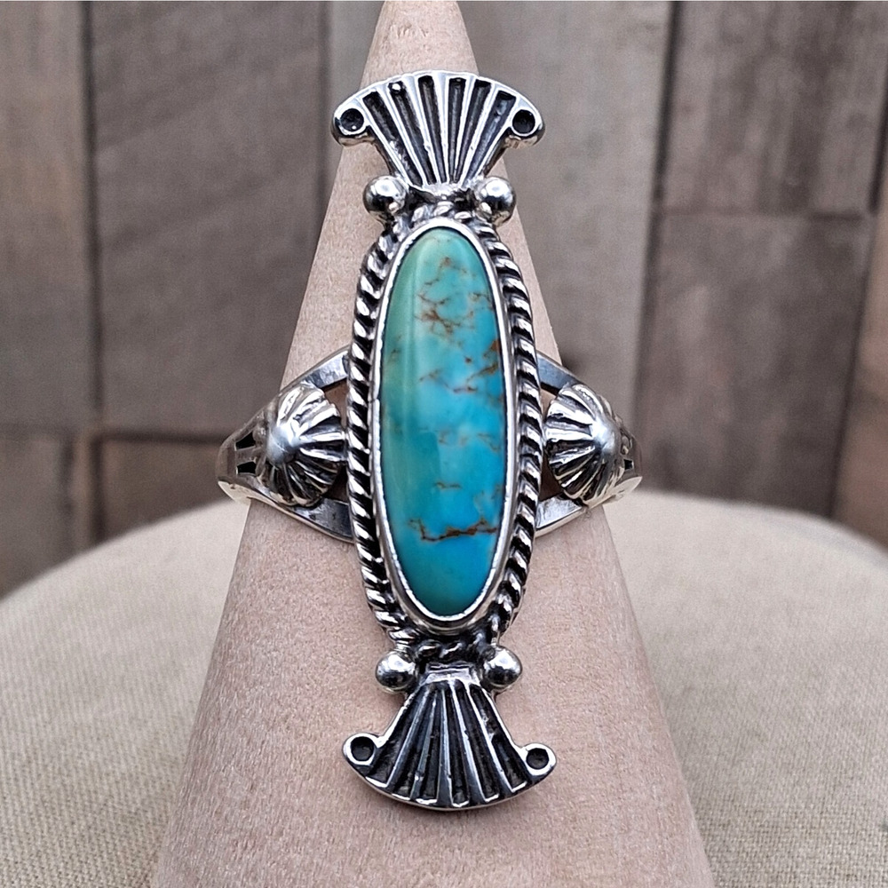 Daniel Benally Navajo Kingman Turquoise Ring Sz 8 Sterling Silver Southwestern